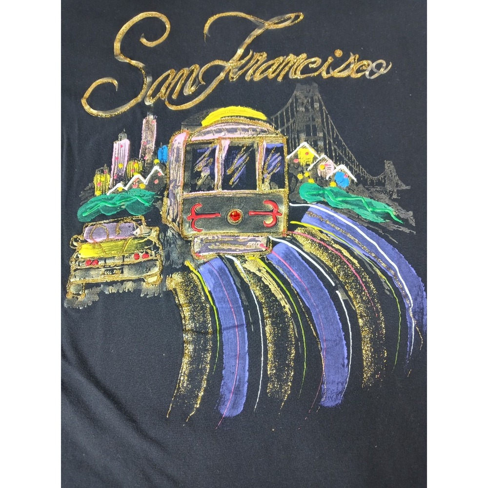 Vintage 80s San Francisco Outfit Set One Size Puffy Paint Glitter USA Made Tee - Picture 9 of 12